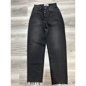 We The Free Twenty Six Black Denim Button Fly Raw Hem Jeans Womens Size 26